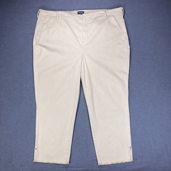 NYDJ Pants Womens Sz 20W Tan Khaki Marilyn Straight Leg Stretch Frayed Hem Ankle - Picture 2 of 16